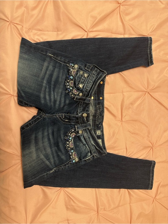 Miss Me Denim - Miss Me Dark Wash Skinny Jeans with Multicolor Gem Embellishments